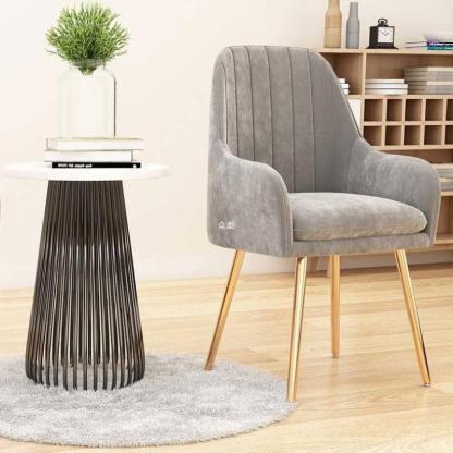Scandinavian Velvet Leather Metal Vanity Stool — Emulsion / Green & Gold / Leather
