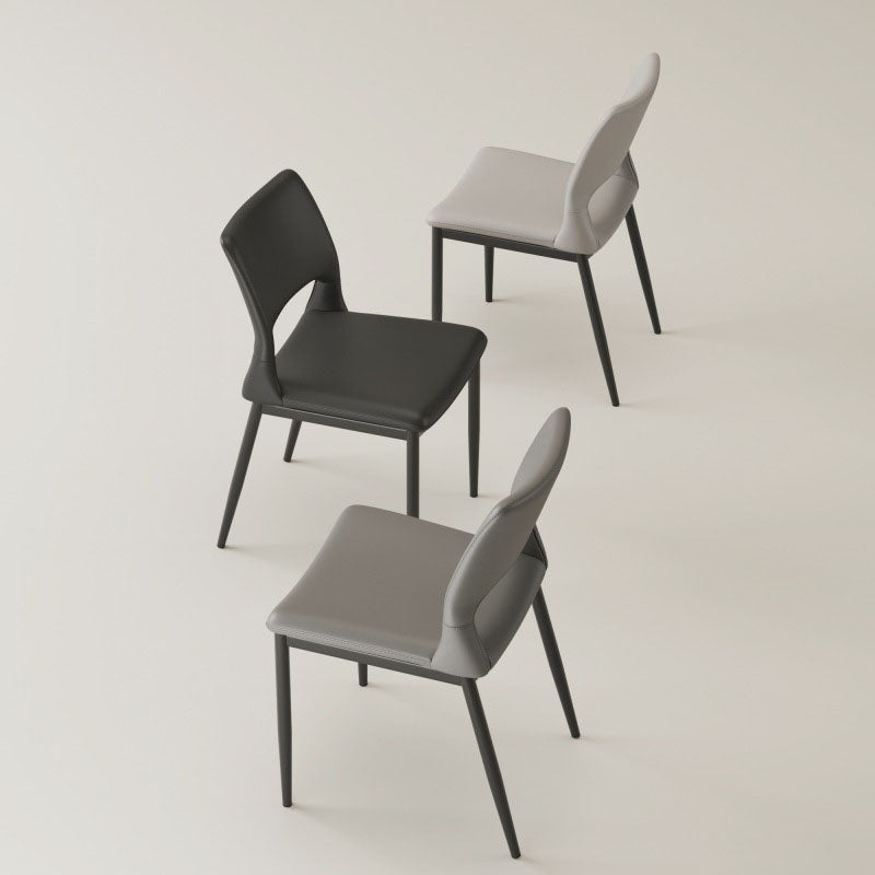Nordic Curved Leather Hollow Square Dining Chair — Dark Gray