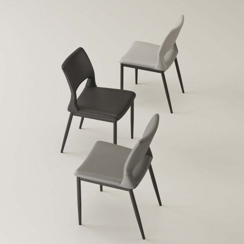 Nordic Curved Leather Hollow Square Dining Chair — Dark Gray