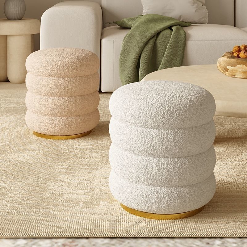 Minimalist Cylinder Lambswool Metal Vanity Stool