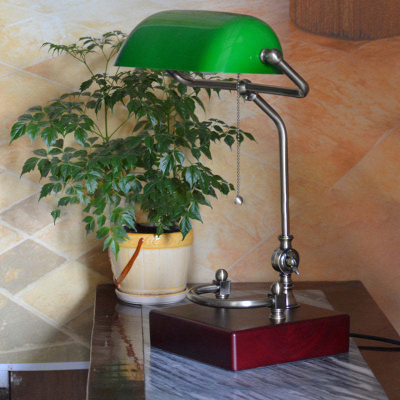 Vintage Green Glass Solid Wood Iron Table Lamp