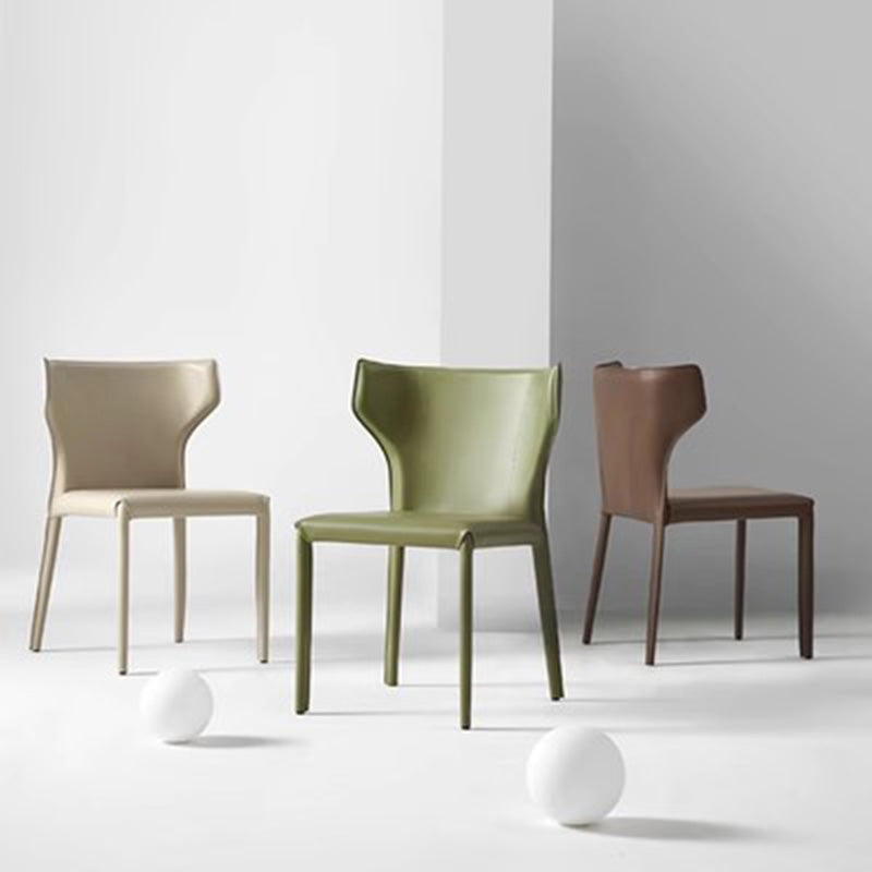 Minimalist Leather Steel Wing-Back Dining Chair