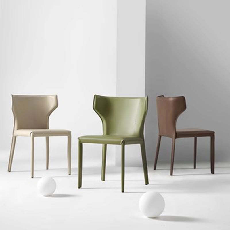 Minimalist Leather Steel Wing-Back Dining Chair