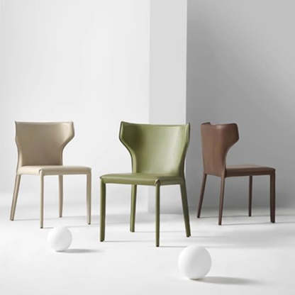 Minimalist Leather Steel Wing-Back Dining Chair