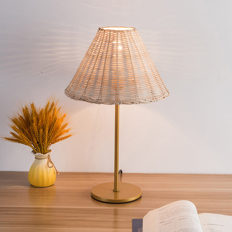 Boho Round Trapezoidal Rattan Metal Table Lamp