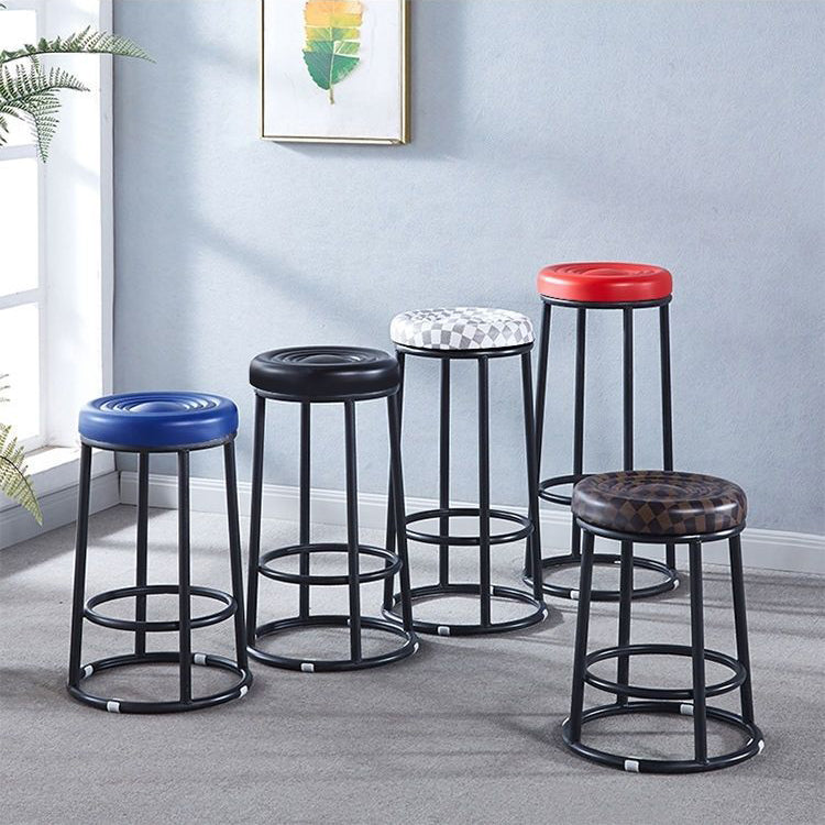 Modern Leather Steel Cotton Round Bar Stool