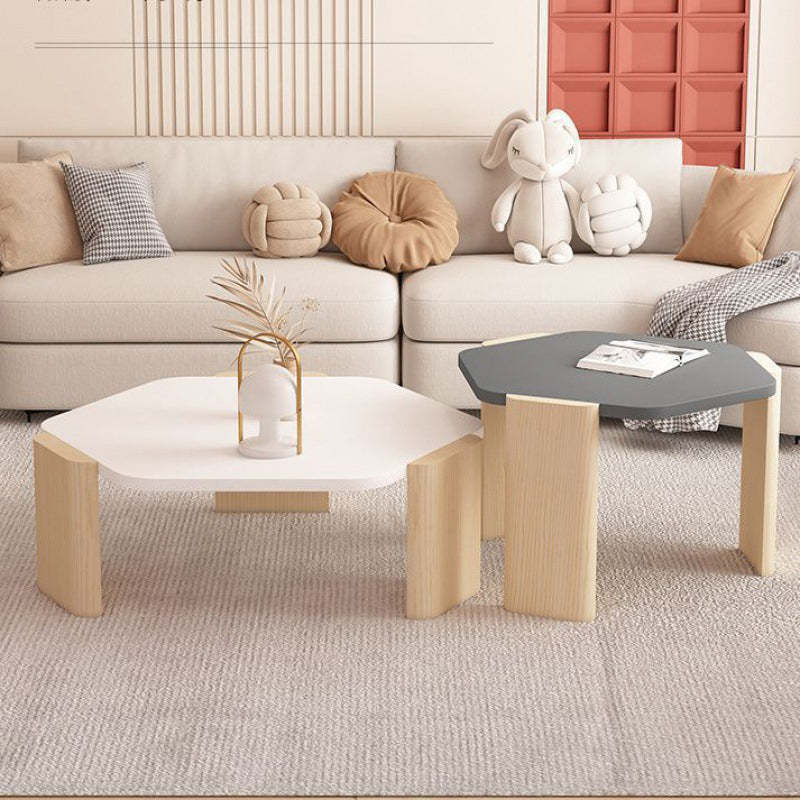 Contemporary Hexagonal Oak Plank End Table — Green