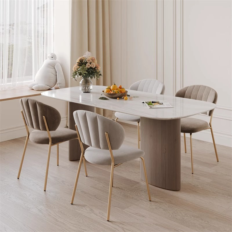 Nordic Round Upholstered Dining Chair — Flannel Orange Seat + Gold Legs
