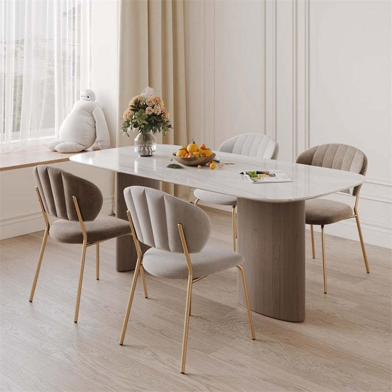 Nordic Round Upholstered Dining Chair — Flannel Orange Seat + Gold Legs