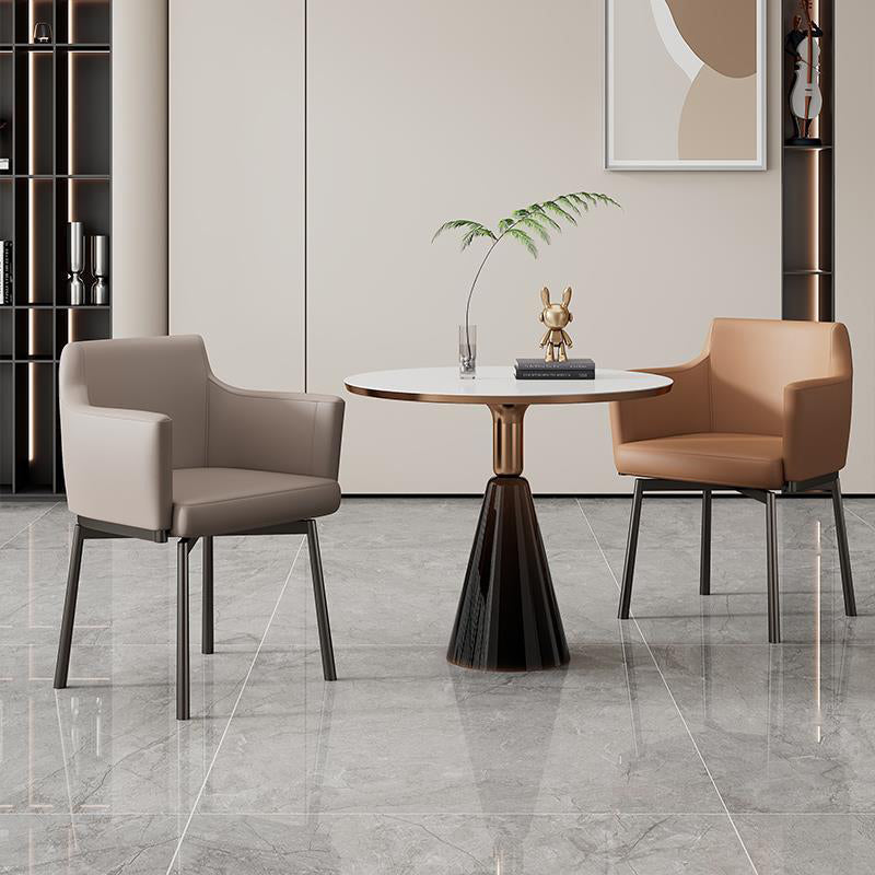 Minimalist Upholstered Leather Metal Dining Chair — Gray