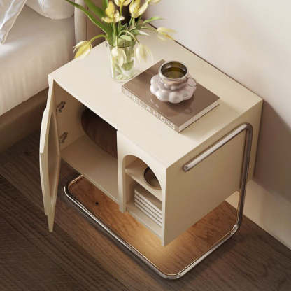 Minimalist Glass Wood Rectangular Nightstand 3-Cabinet