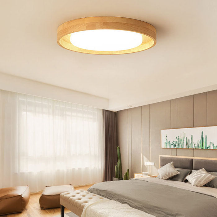 Japanese Wood Round LED Flush Mount Light