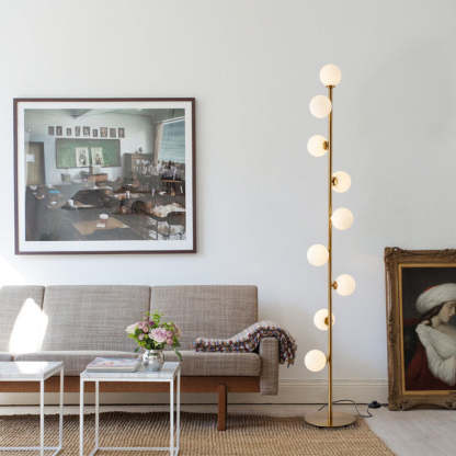 Scandinavian Cylindrical Metal Glass 9-Light Floor Lamp