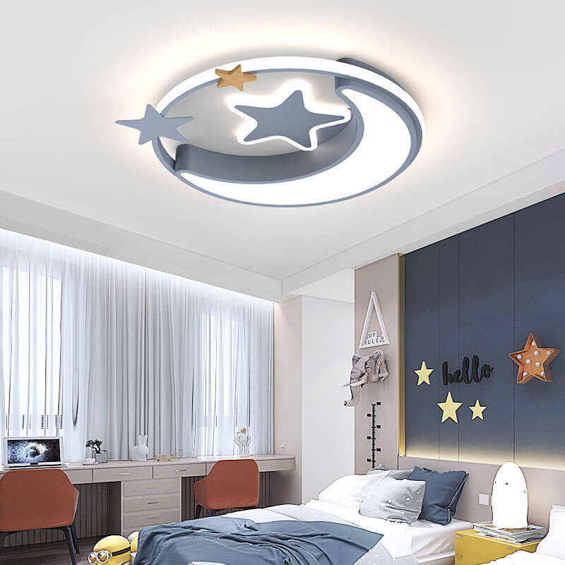Star Moon Round LED Kids Flush Mount Light
