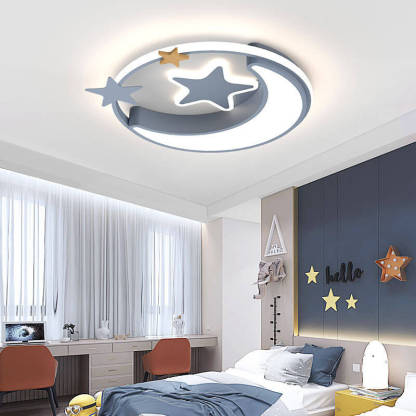 Star Moon Round LED Kids Flush Mount Light