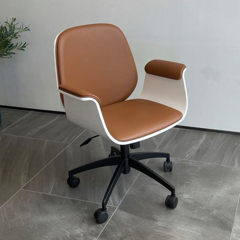 Contemporary Microfiber Leather Wood Grain Swivel Desk Chair
