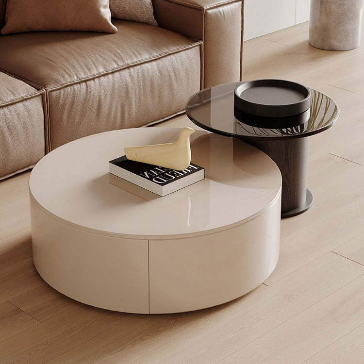 Minimalist Wood Metal Glass Coffee Table Set — Coffee Table - Small + Side Table / White