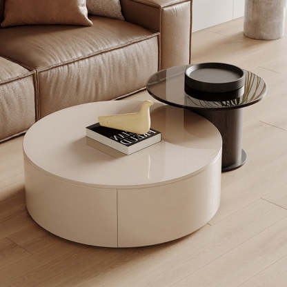 Minimalist Wood Metal Glass Coffee Table Set — Coffee Table - Small + Side Table / White