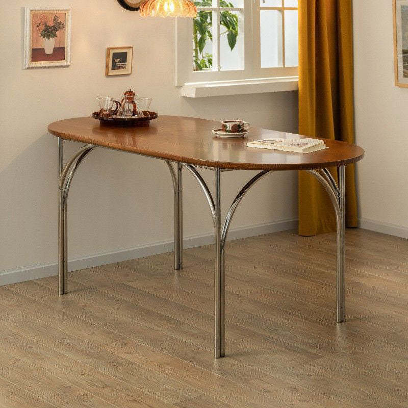 Vintage Pine Ash Wood Elliptical Dining Table For 4