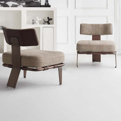 Modern Saddle Leather Steel Accent Chair — Default - Cotton Linen & Saddle Leather