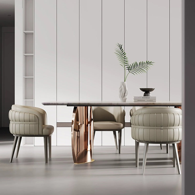 Curved PU Leather Steel Dining Chair — Gray