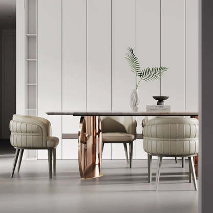 Curved PU Leather Steel Dining Chair — Gray