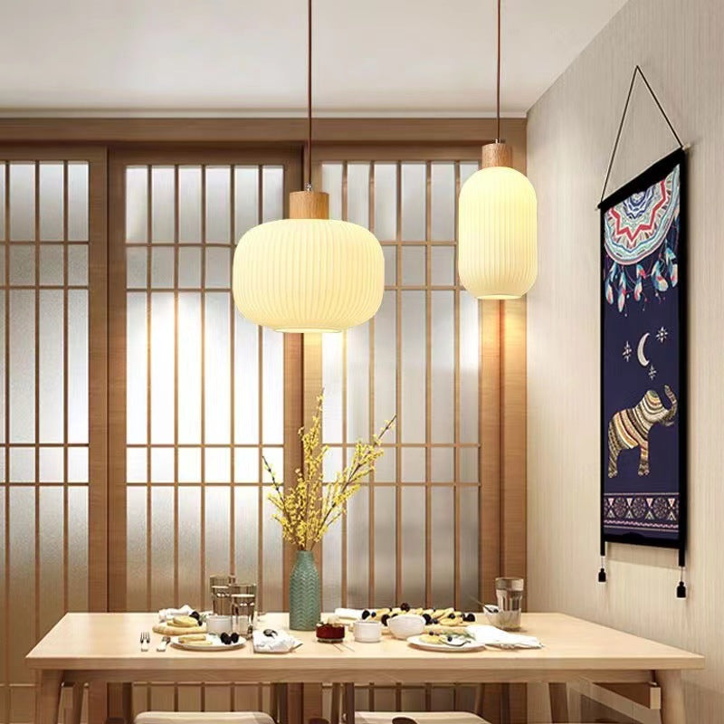 Japanese Log Wood Glass Jar Island Chandelier