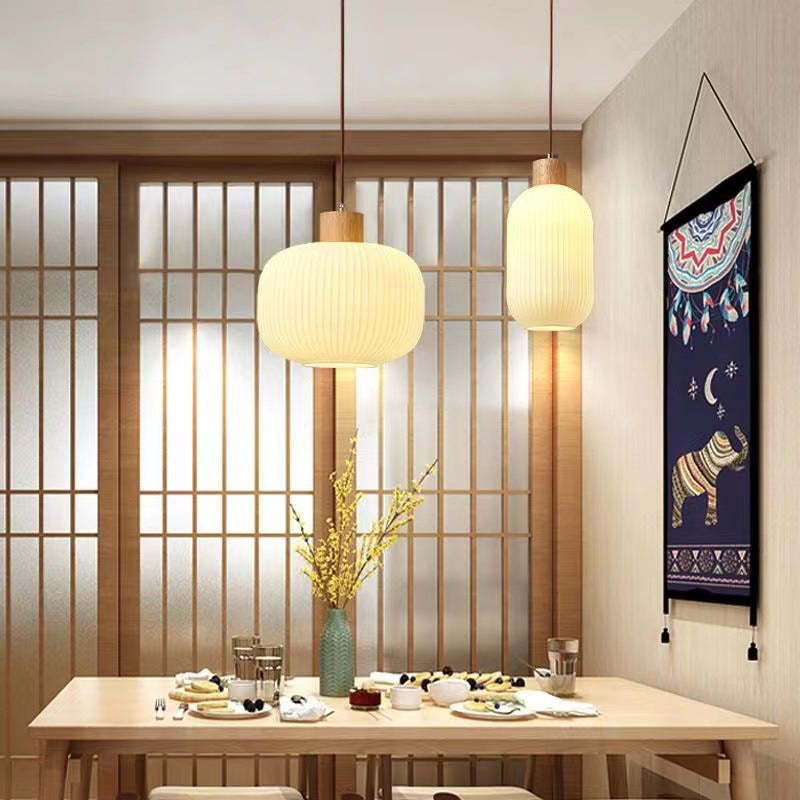 Japanese Log Wood Glass Jar Island Chandelier