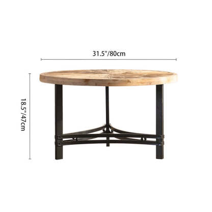 Japanese Round Wood Iron Coffee Table