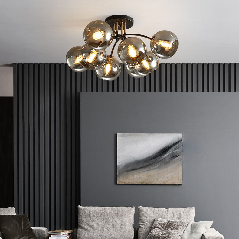 Modern Glass Magic Bean Round Semi-Flush Ceiling Light