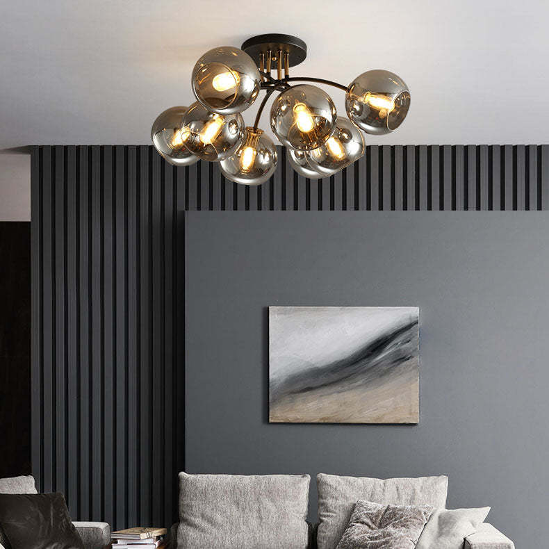 Modern Glass Magic Bean Round Semi-Flush Ceiling Light