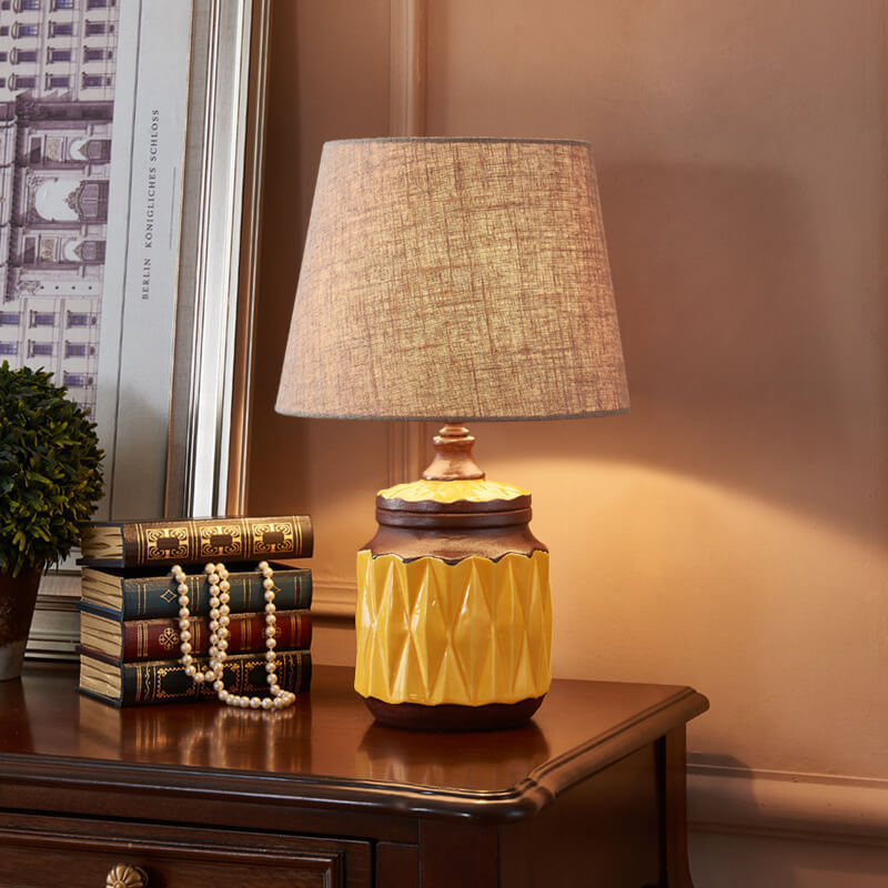 Modern Luxury Ceramic Cylindrical Table Lamp — Push Button Switch / Yellow / 220V-240V For UK/AU