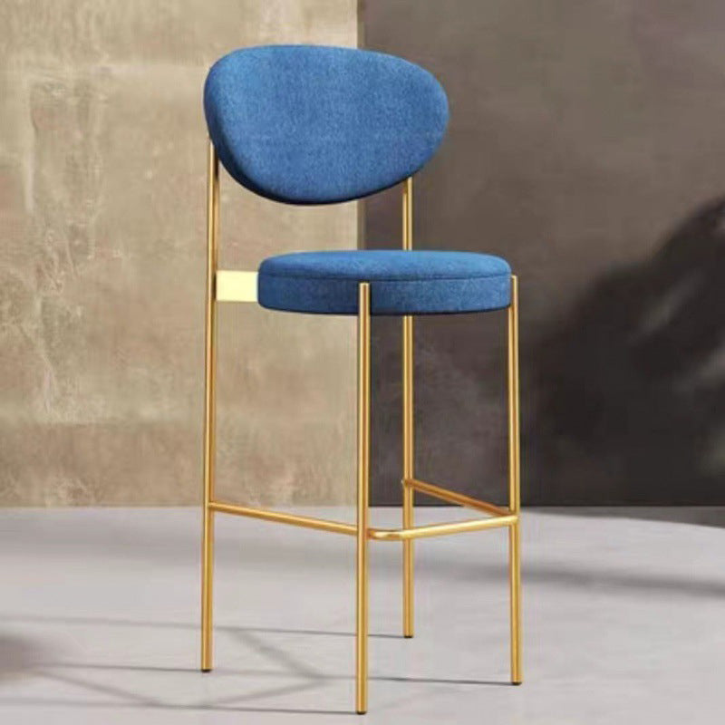 Scandinavian Oval Fabric Iron Bar Stool — Gold / Blue