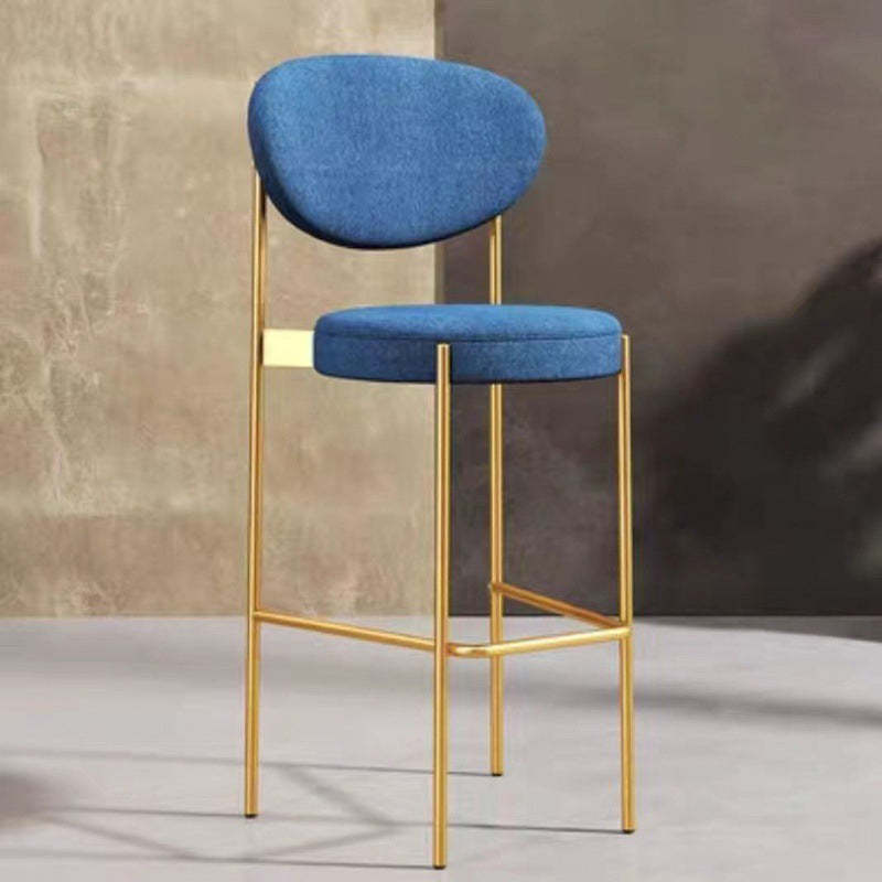 Scandinavian Oval Fabric Iron Bar Stool — Gold / Blue