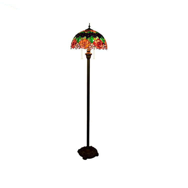 Tiffany Roses Stained Glass Dome 2-Light Floor Lamp