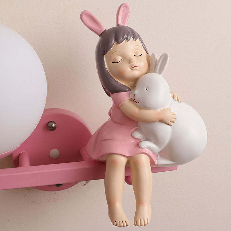 Kids Girls Unicorn Orb Resin Iron Glass Wall Sconce — B - Pink / Left / 110V-120V For US/CA