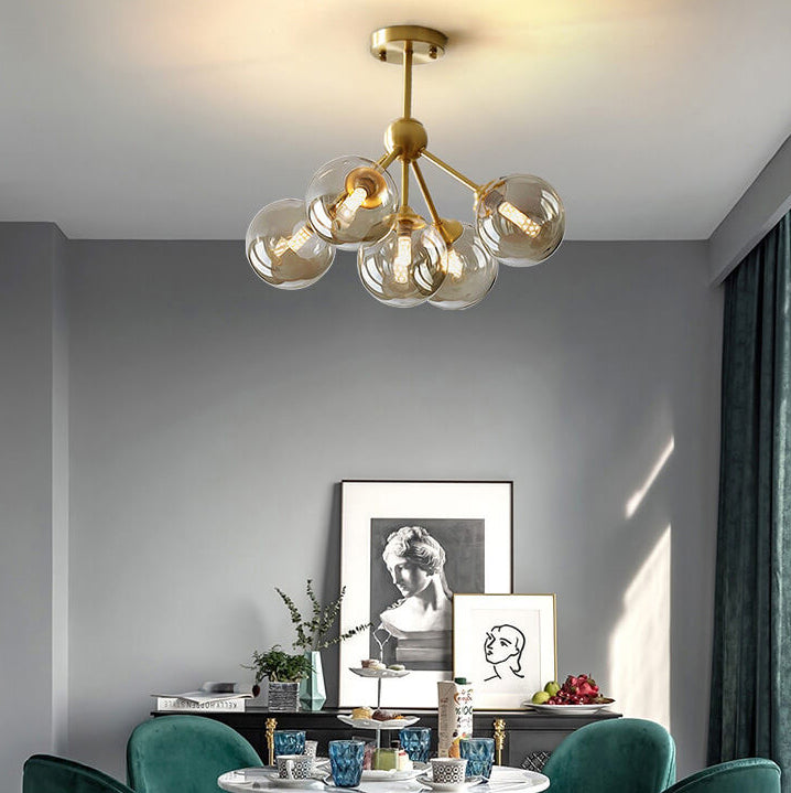 Minimalist All-Copper Branch Orb Ceiling Light