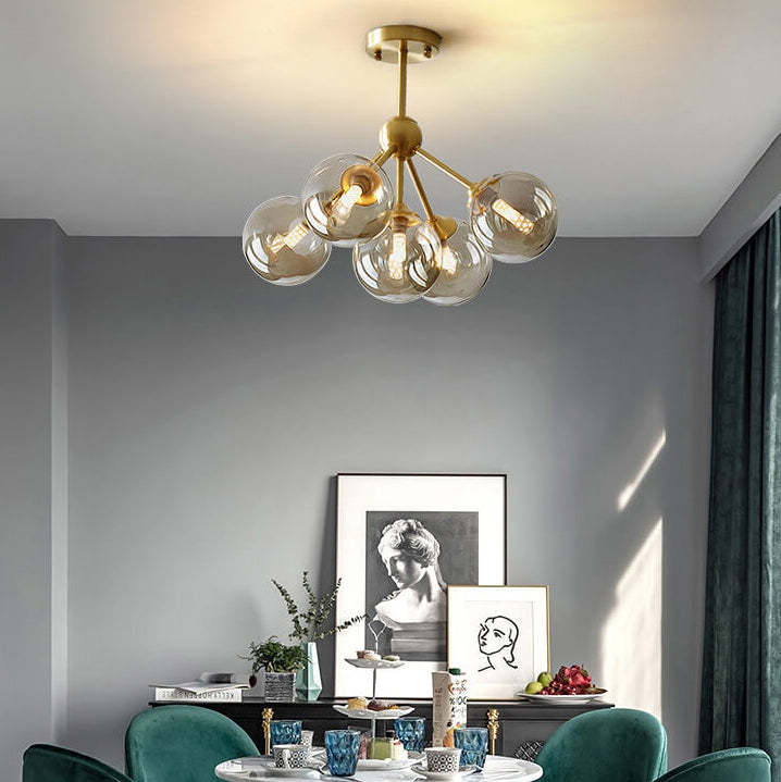 Minimalist All-Copper Branch Orb Ceiling Light