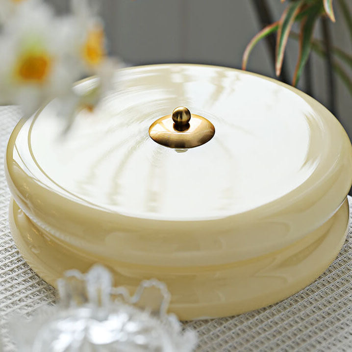French Minimalist Cream Glass Round LED Flush Mount Light
