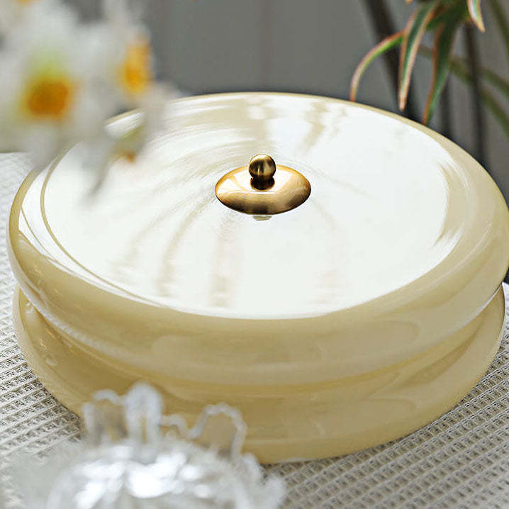 French Minimalist Cream Glass Round LED Flush Mount Light