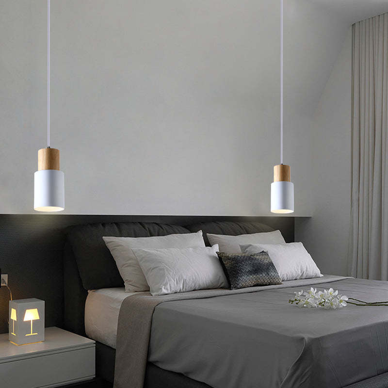 Nordic Cylinder Wood Pendant Light — White / 220V-240V For UK/AU
