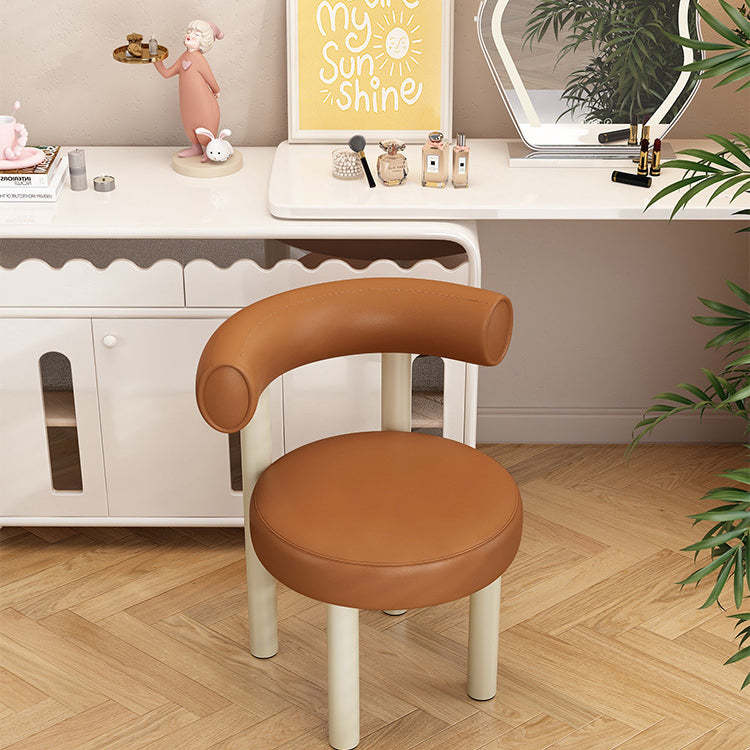 Nordic Round Leather Iron Vanity Stool — Green Leather Seat