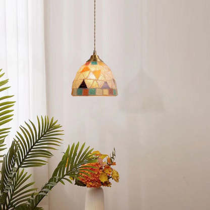 Tiffany Shell Stained Glass Semicircle Pendant Light — B / 110V-120V For US/CA
