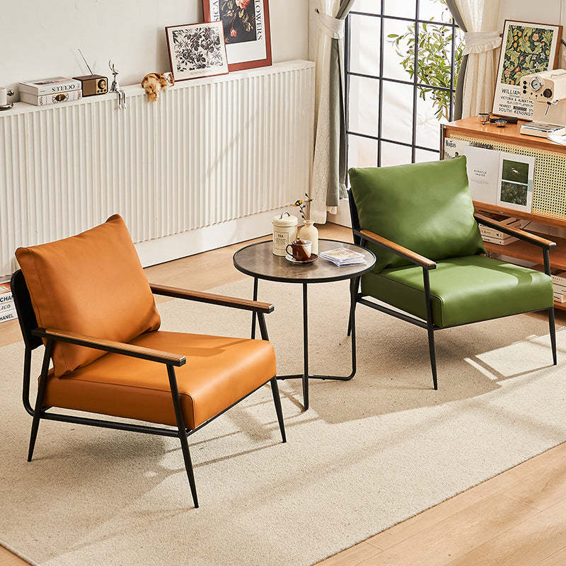 Vintage Cowhide Oak Metal Accent Chair