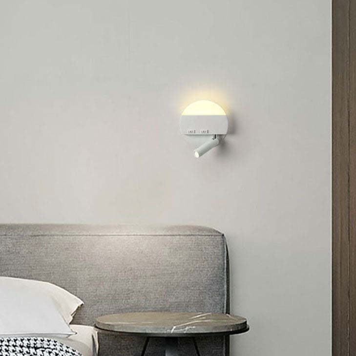 Minimalist Acrylic Aluminum LED Reading Sconce — Round / Black / Left