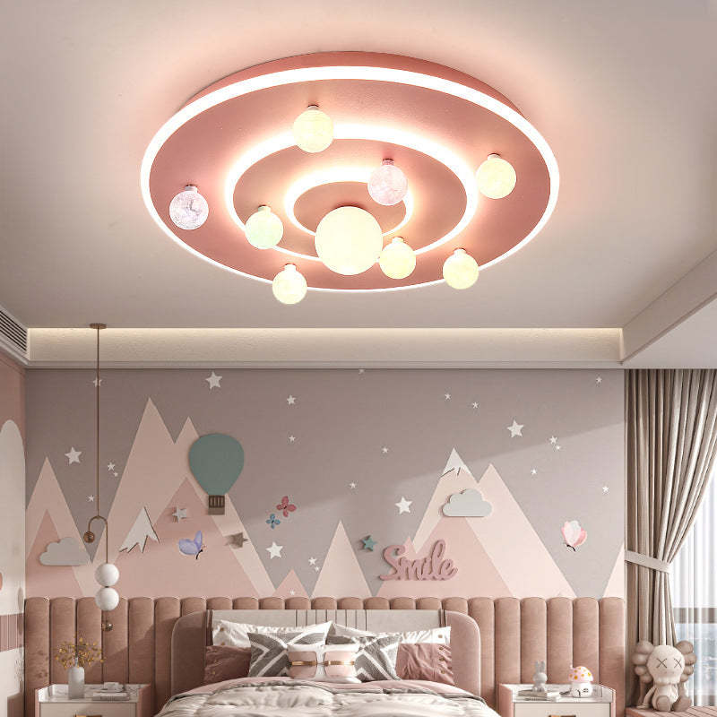 Kids Round Planet Iron Acrylic LED Flush Ceiling Light