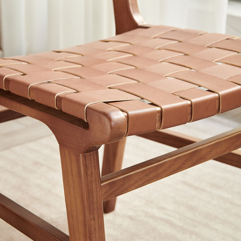 Scandinavian Woven Wood Saddle Leather Dining Chair