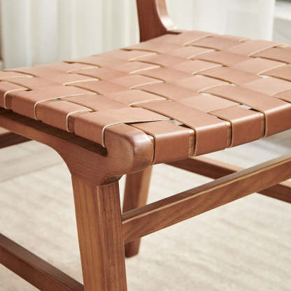 Scandinavian Woven Wood Saddle Leather Dining Chair