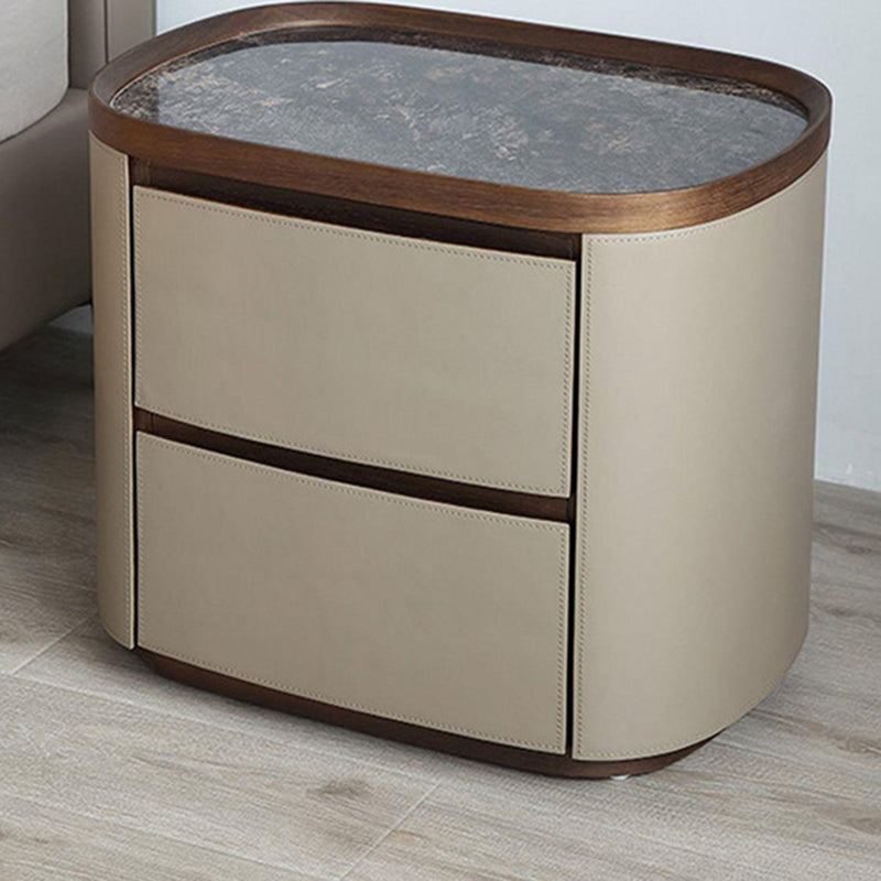 Minimalist Slate Elliptical Nightstand 2-Drawer