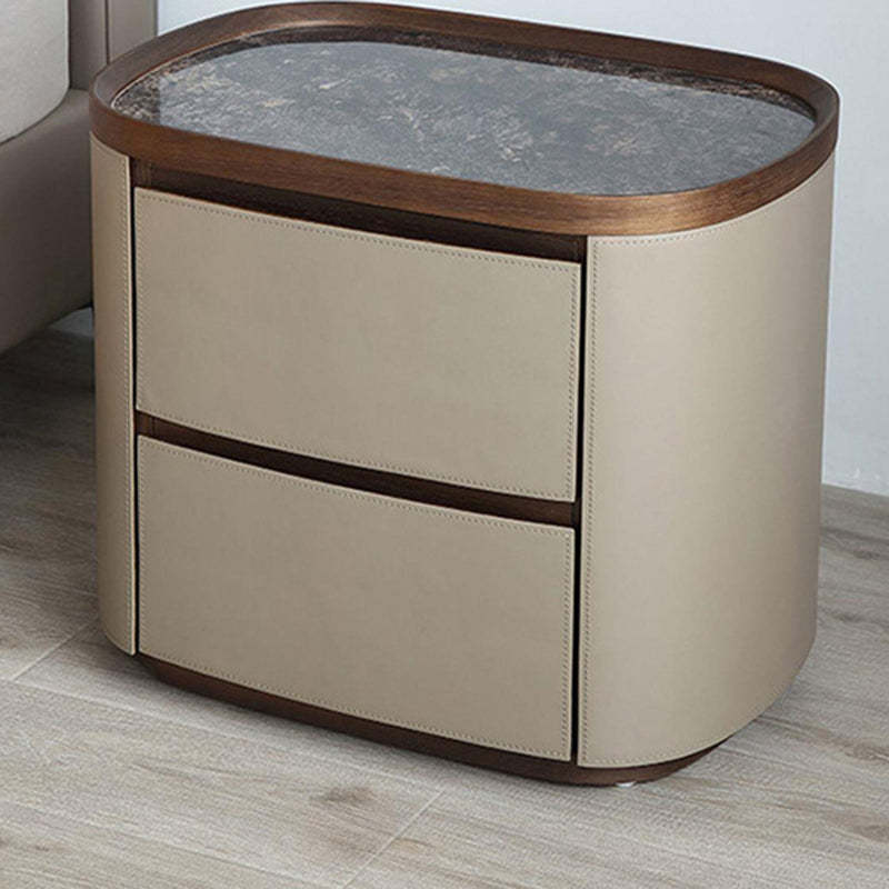 Minimalist Slate Elliptical Nightstand 2-Drawer